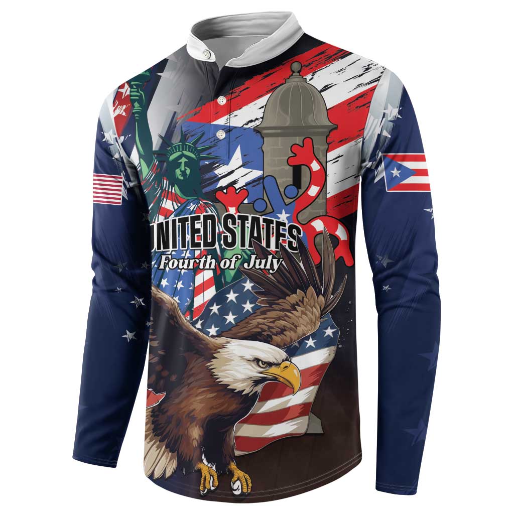 Personalized Puerto Rico 4th of July Button Sweatshirt USA Statue of Liberty El Morro