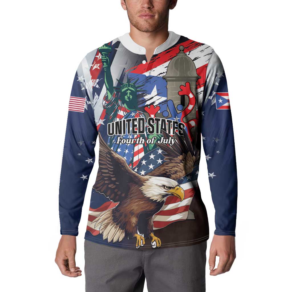 Personalized Puerto Rico 4th of July Button Sweatshirt USA Statue of Liberty El Morro