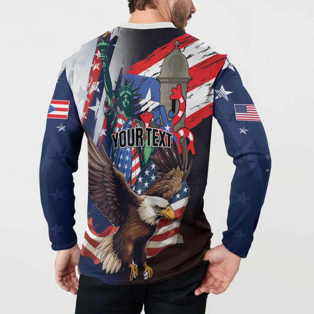 Personalized Puerto Rico 4th of July Button Sweatshirt USA Statue of Liberty El Morro