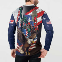 Personalized Puerto Rico 4th of July Button Sweatshirt USA Statue of Liberty El Morro