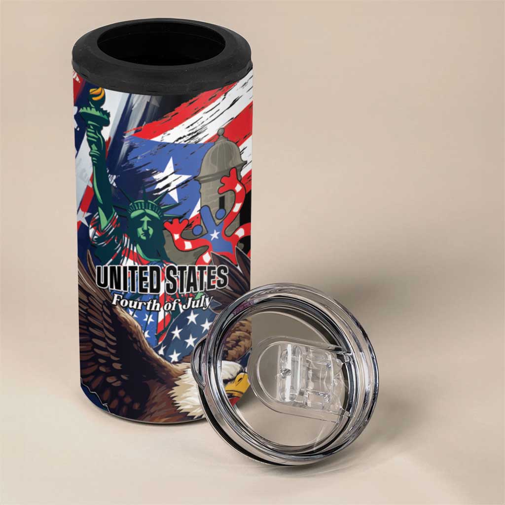 Personalized Puerto Rico 4th of July 4 in 1 Can Cooler Tumbler USA Statue of Liberty El Morro