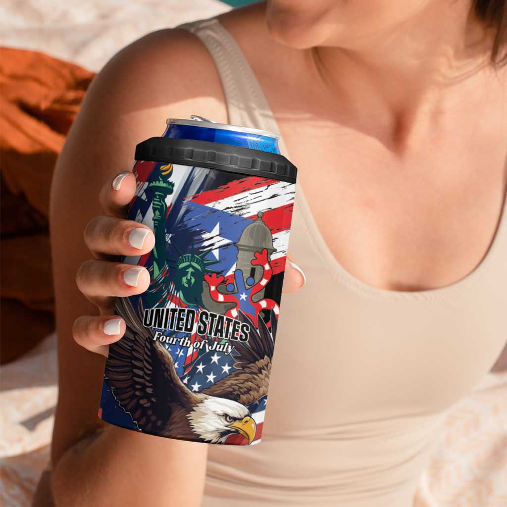 Personalized Puerto Rico 4th of July 4 in 1 Can Cooler Tumbler USA Statue of Liberty El Morro