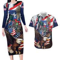 Personalized Puerto Rico 4th of July Couples Matching Long Sleeve Bodycon Dress and Hawaiian Shirt USA Statue of Liberty El Morro