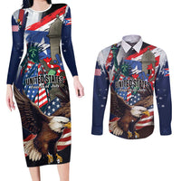 Personalized Puerto Rico 4th of July Couples Matching Long Sleeve Bodycon Dress and Long Sleeve Button Shirt USA Statue of Liberty El Morro