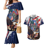 Personalized Puerto Rico 4th of July Couples Matching Mermaid Dress and Hawaiian Shirt USA Statue of Liberty El Morro