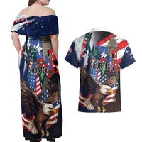 Personalized Puerto Rico 4th of July Couples Matching Off Shoulder Maxi Dress and Hawaiian Shirt USA Statue of Liberty El Morro