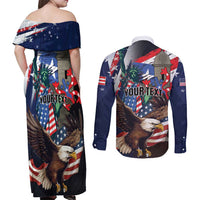 Personalized Puerto Rico 4th of July Couples Matching Off Shoulder Maxi Dress and Long Sleeve Button Shirt USA Statue of Liberty El Morro