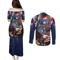 Personalized Puerto Rico 4th of July Couples Matching Puletasi and Long Sleeve Button Shirt USA Statue of Liberty El Morro