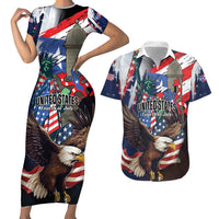 Personalized Puerto Rico 4th of July Couples Matching Short Sleeve Bodycon Dress and Hawaiian Shirt USA Statue of Liberty El Morro