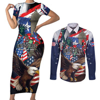Personalized Puerto Rico 4th of July Couples Matching Short Sleeve Bodycon Dress and Long Sleeve Button Shirt USA Statue of Liberty El Morro