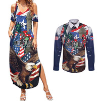 Personalized Puerto Rico 4th of July Couples Matching Summer Maxi Dress and Long Sleeve Button Shirt USA Statue of Liberty El Morro