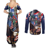 Personalized Puerto Rico 4th of July Couples Matching Summer Maxi Dress and Long Sleeve Button Shirt USA Statue of Liberty El Morro