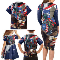 Personalized Puerto Rico 4th of July Family Matching Long Sleeve Bodycon Dress and Hawaiian Shirt USA Statue of Liberty El Morro