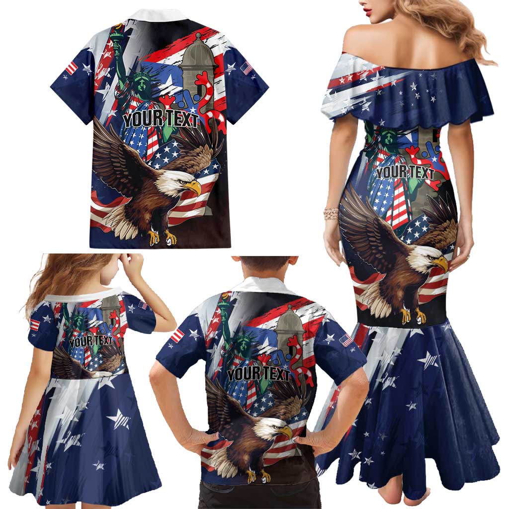 Personalized Puerto Rico 4th of July Family Matching Mermaid Dress and Hawaiian Shirt USA Statue of Liberty El Morro