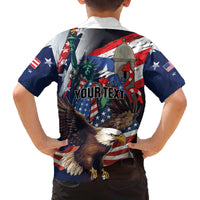 Personalized Puerto Rico 4th of July Family Matching Off The Shoulder Long Sleeve Dress and Hawaiian Shirt USA Statue of Liberty El Morro