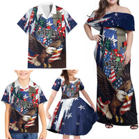 Personalized Puerto Rico 4th of July Family Matching Off Shoulder Maxi Dress and Hawaiian Shirt USA Statue of Liberty El Morro