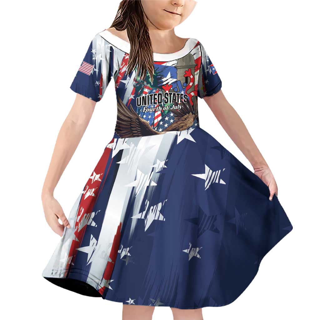 Personalized Puerto Rico 4th of July Family Matching Off Shoulder Short Dress and Hawaiian Shirt USA Statue of Liberty El Morro