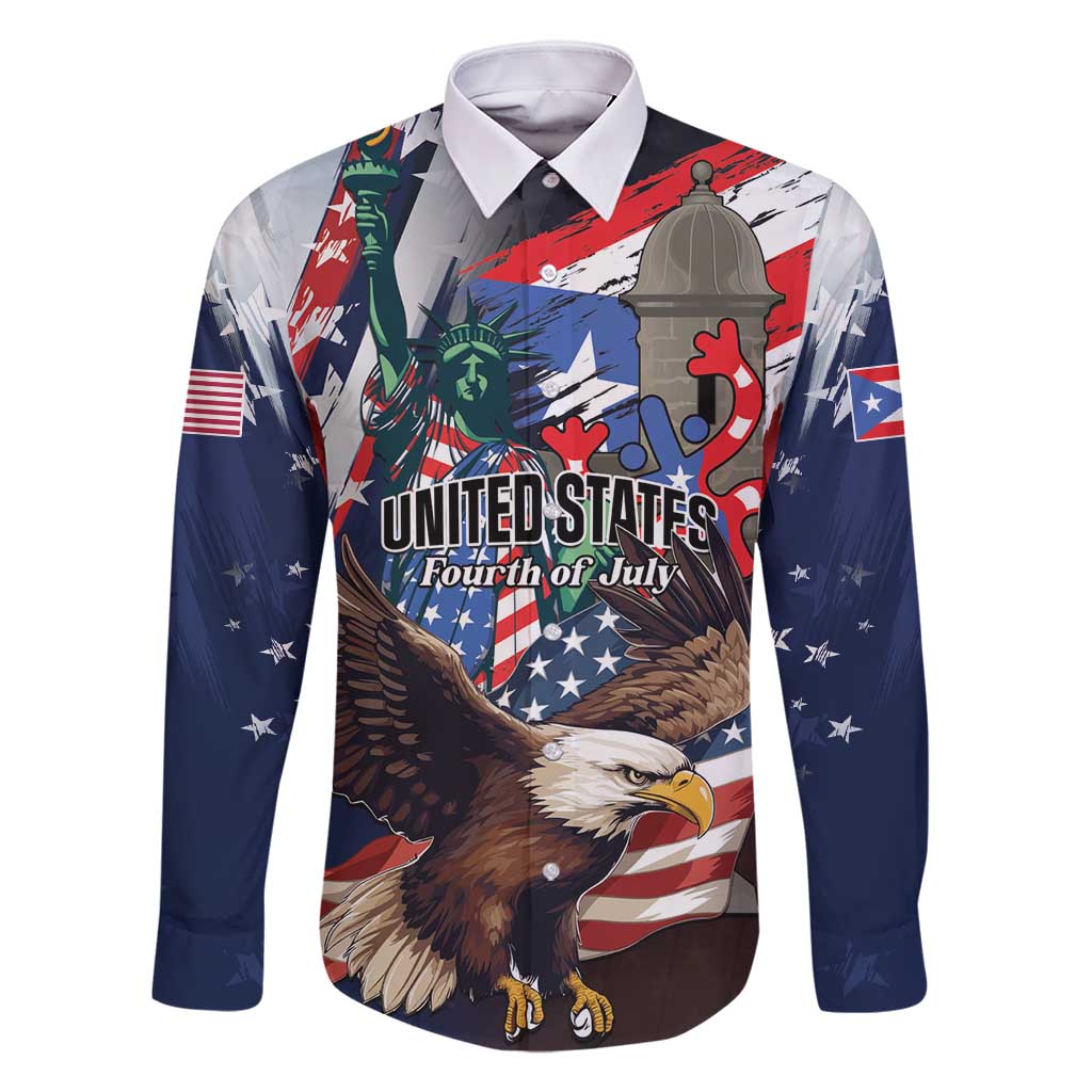 Personalized Puerto Rico 4th of July Family Matching Off Shoulder Short Dress and Hawaiian Shirt USA Statue of Liberty El Morro