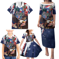 Personalized Puerto Rico 4th of July Family Matching Puletasi and Hawaiian Shirt USA Statue of Liberty El Morro