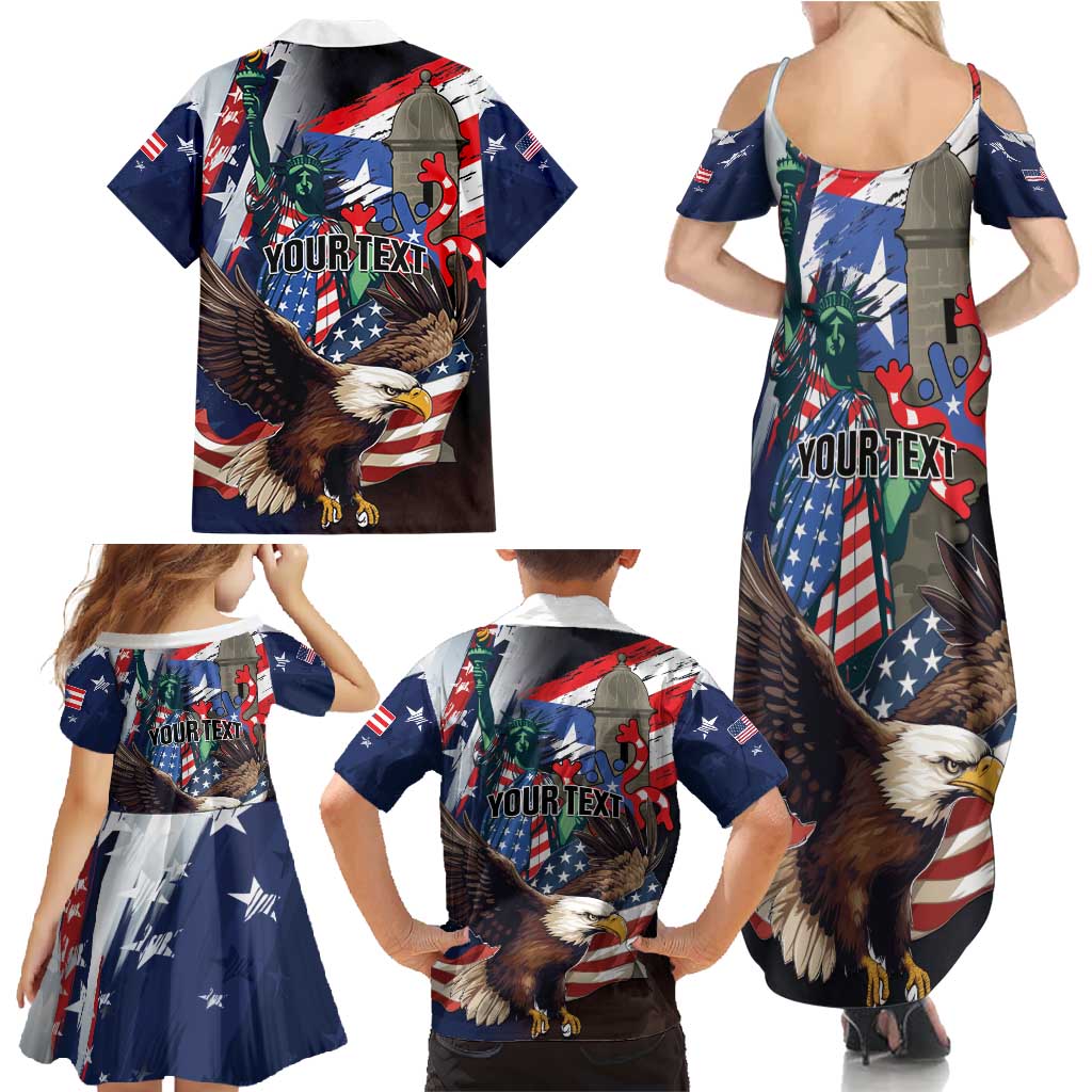 Personalized Puerto Rico 4th of July Family Matching Summer Maxi Dress and Hawaiian Shirt USA Statue of Liberty El Morro