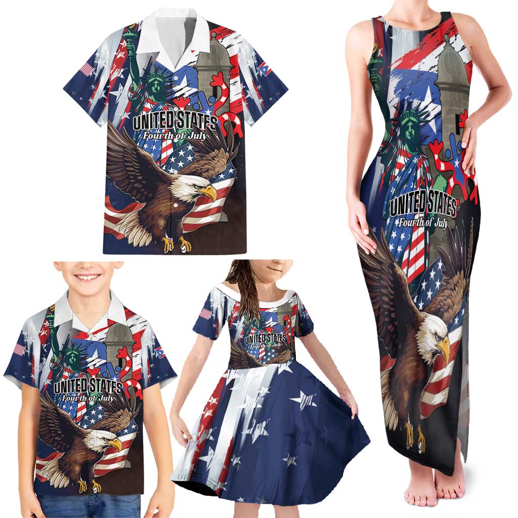 Personalized Puerto Rico 4th of July Family Matching Tank Maxi Dress and Hawaiian Shirt USA Statue of Liberty El Morro