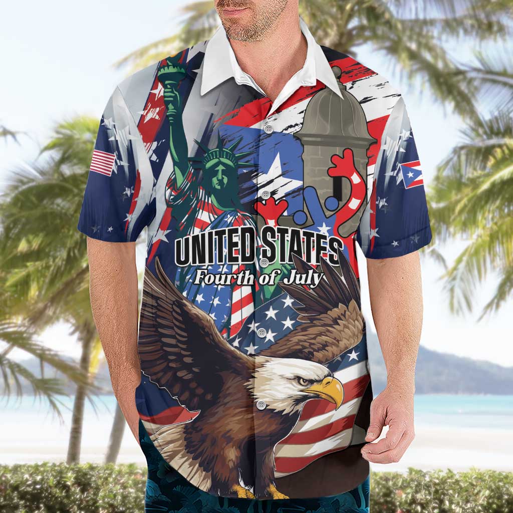 Personalized Puerto Rico 4th of July Hawaiian Shirt USA Statue of Liberty El Morro