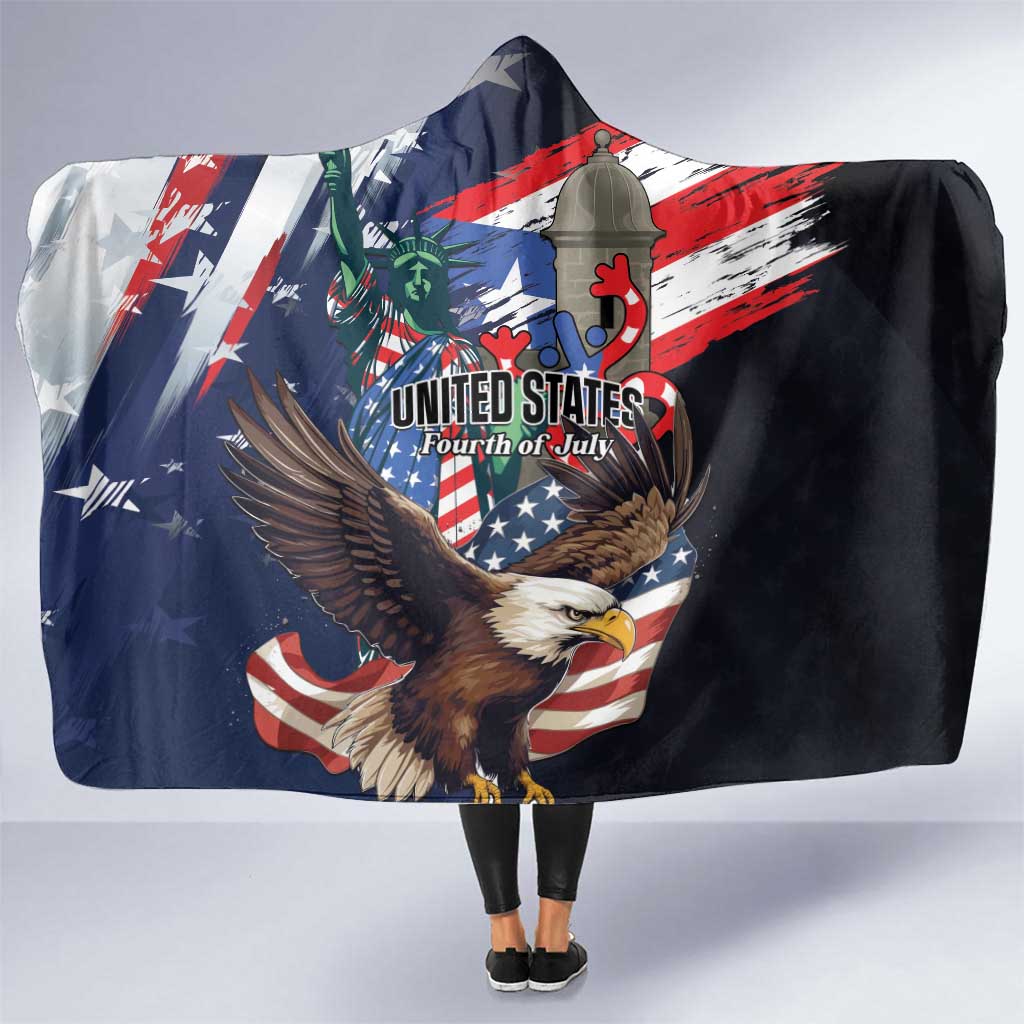 Puerto Rico 4th of July Hooded Blanket USA Statue of Liberty El Morro