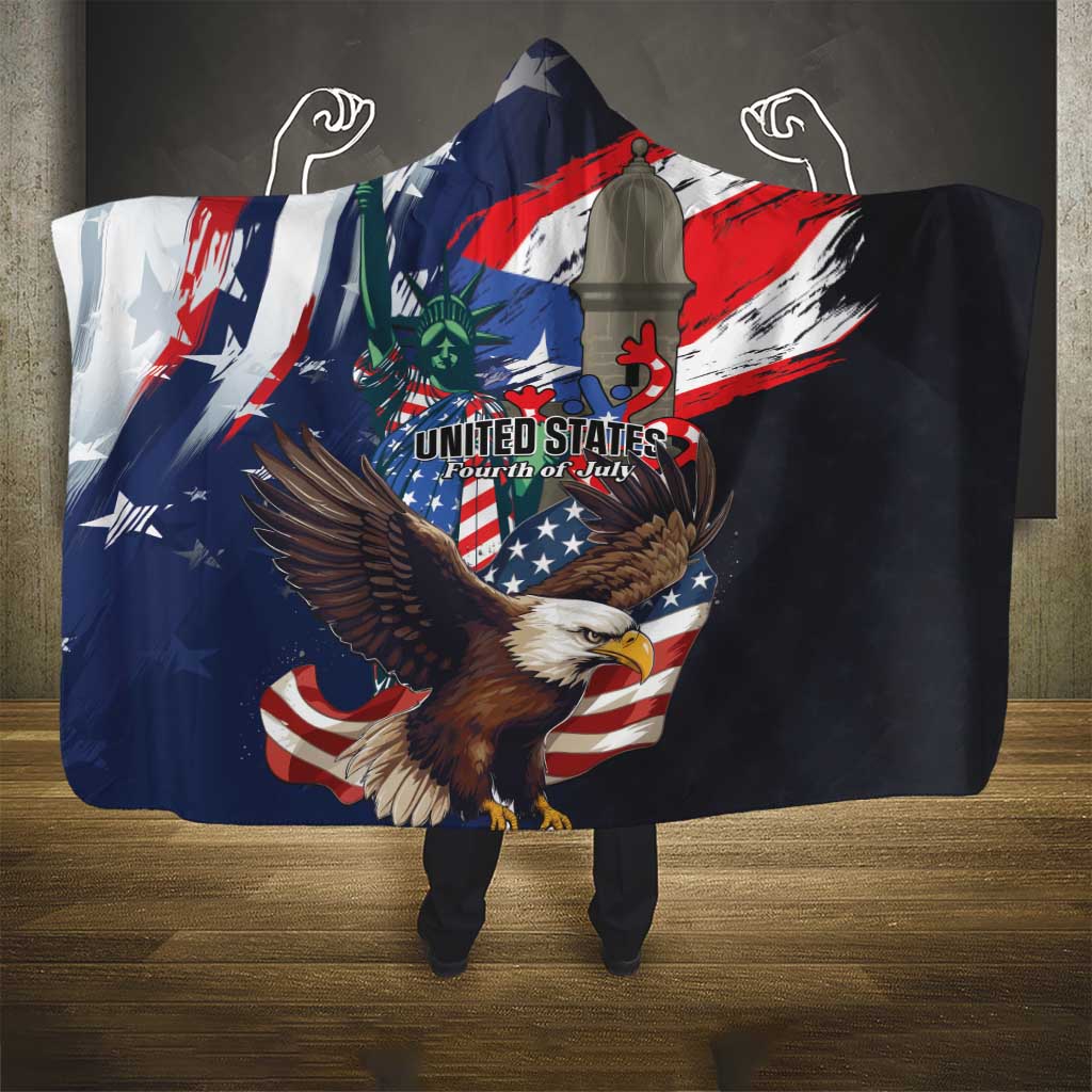 Puerto Rico 4th of July Hooded Blanket USA Statue of Liberty El Morro