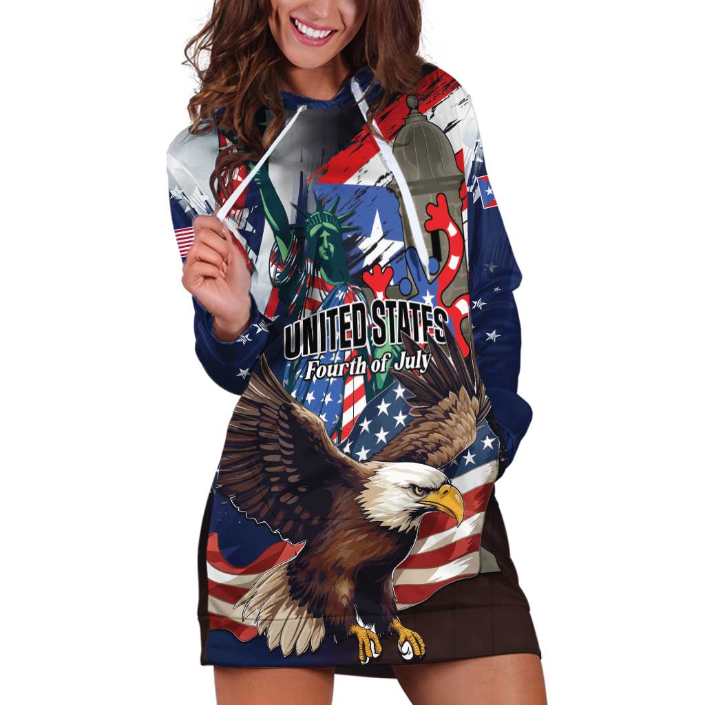 Personalized Puerto Rico 4th of July Hoodie Dress USA Statue of Liberty El Morro