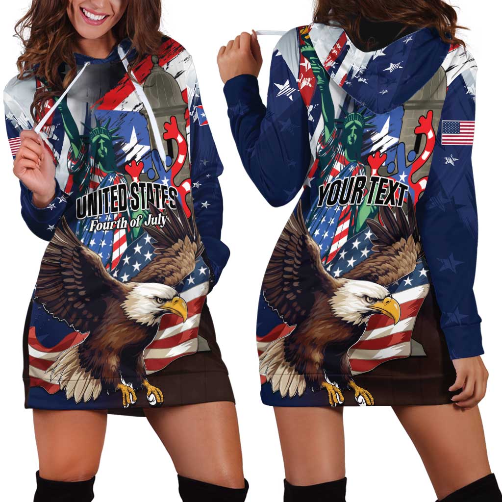 Personalized Puerto Rico 4th of July Hoodie Dress USA Statue of Liberty El Morro