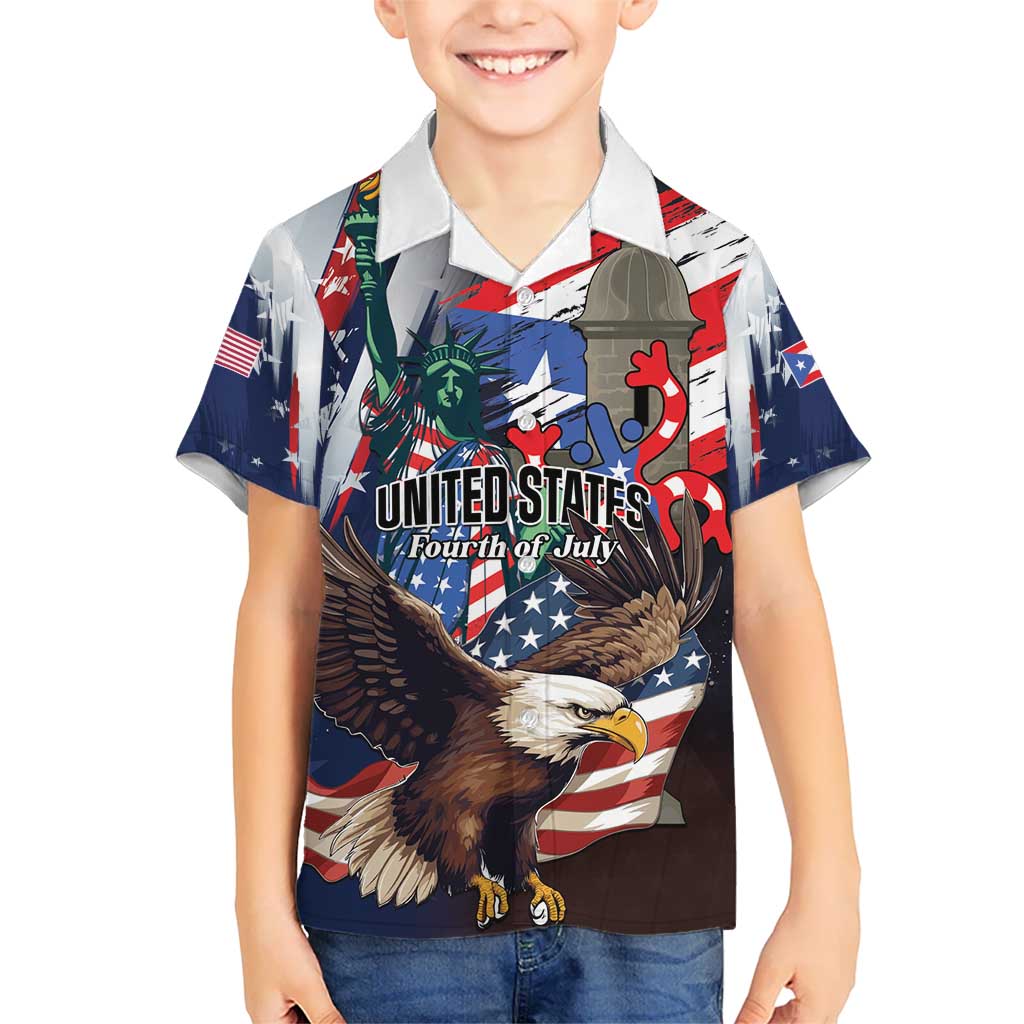 Personalized Puerto Rico 4th of July Kid Hawaiian Shirt USA Statue of Liberty El Morro