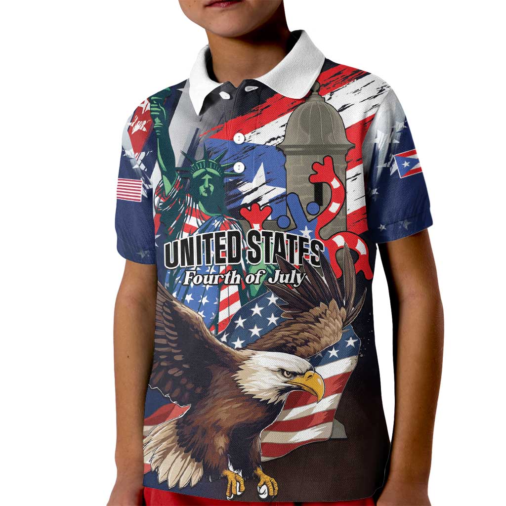 Personalized Puerto Rico 4th of July Kid Polo Shirt USA Statue of Liberty El Morro