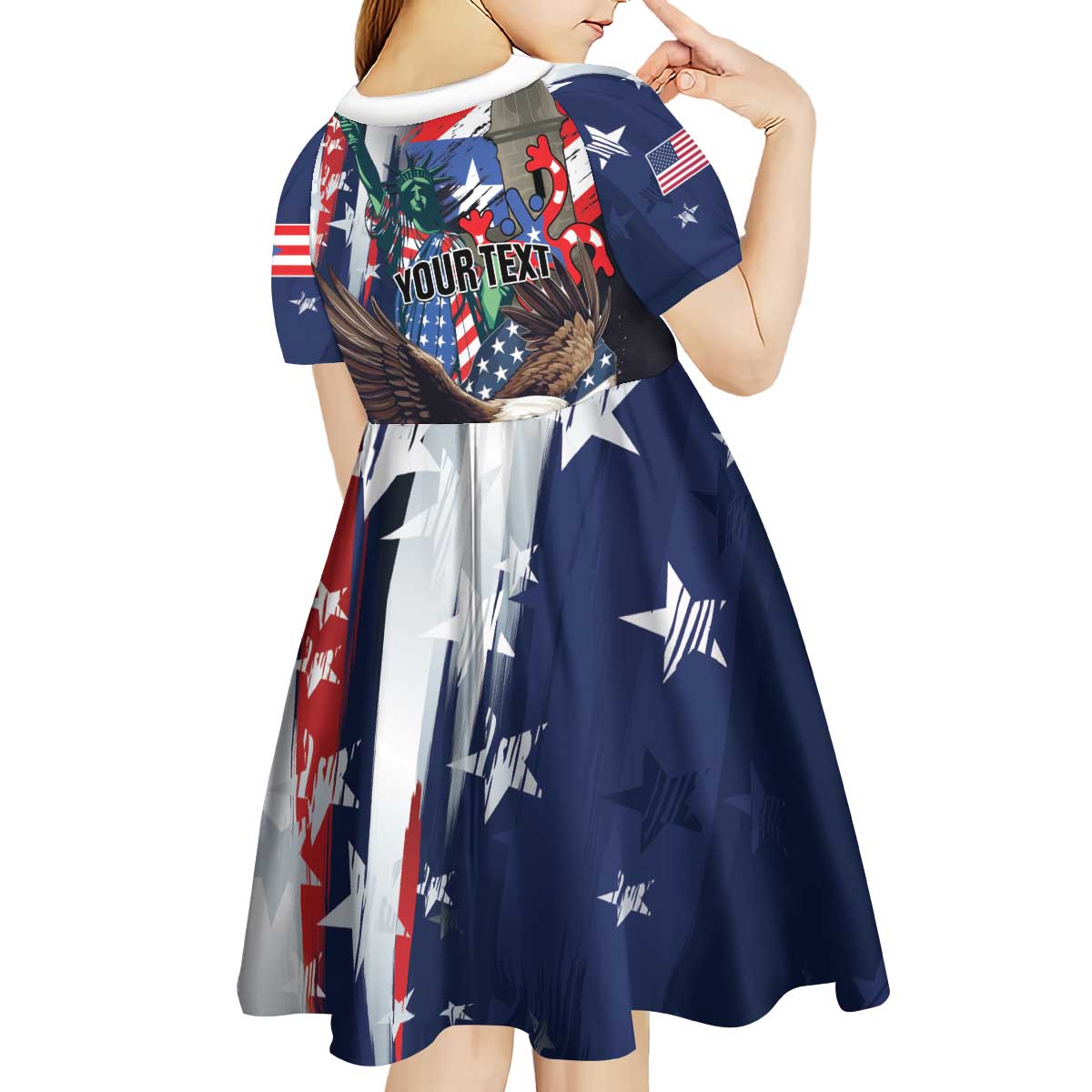 Personalized Puerto Rico 4th of July Kid Short Sleeve Dress USA Statue of Liberty El Morro
