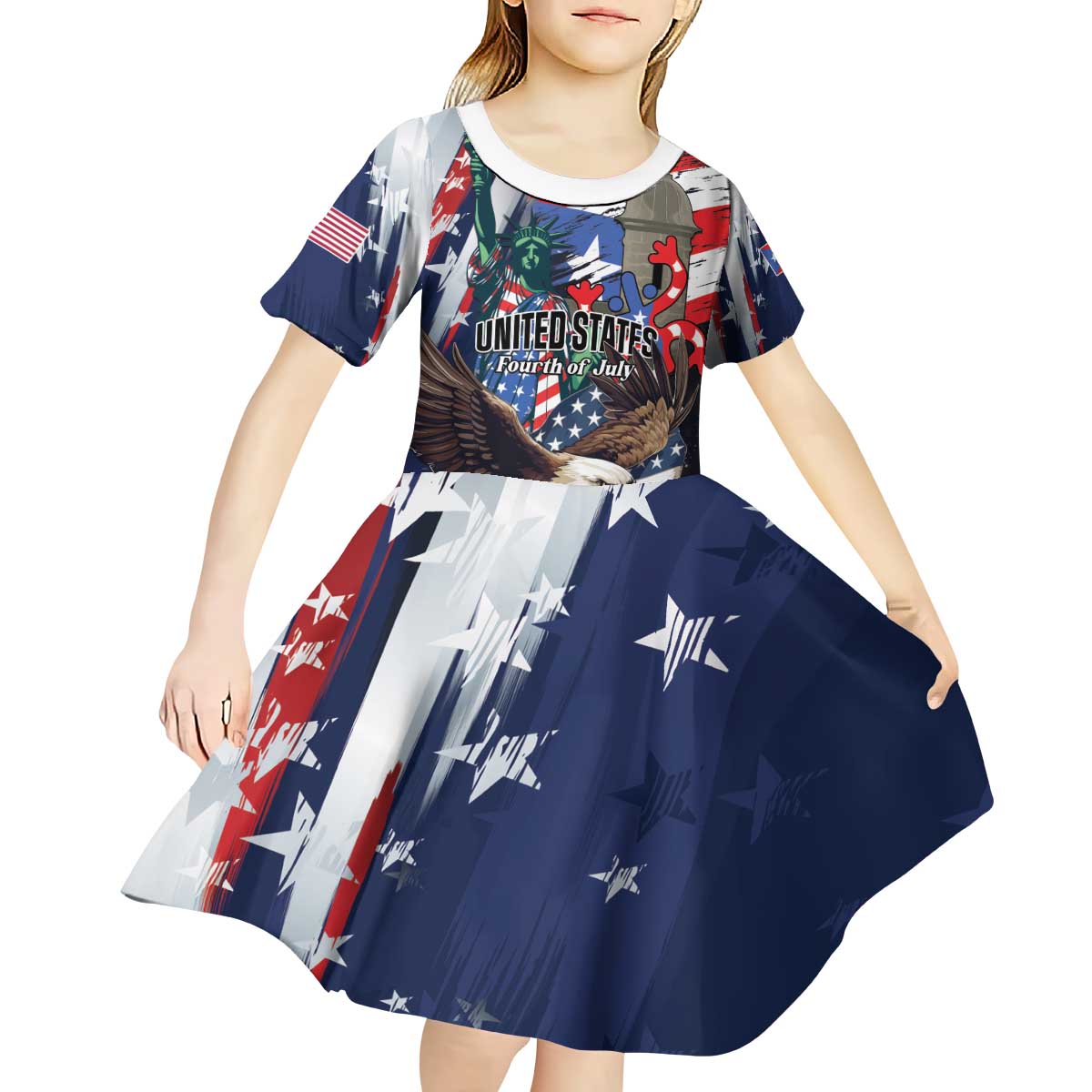 Personalized Puerto Rico 4th of July Kid Short Sleeve Dress USA Statue of Liberty El Morro