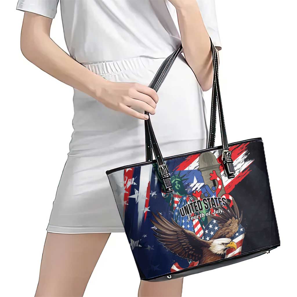 Puerto Rico 4th of July Leather Tote Bag USA Statue of Liberty El Morro