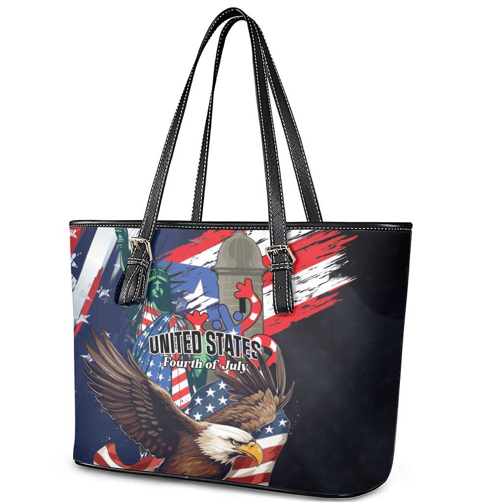 Puerto Rico 4th of July Leather Tote Bag USA Statue of Liberty El Morro