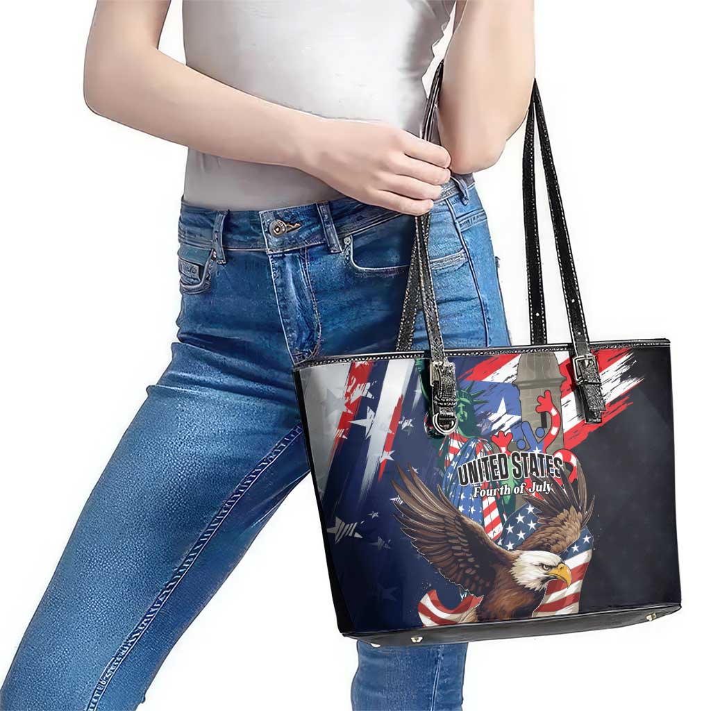 Puerto Rico 4th of July Leather Tote Bag USA Statue of Liberty El Morro