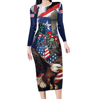 Personalized Puerto Rico 4th of July Long Sleeve Bodycon Dress USA Statue of Liberty El Morro