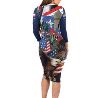 Personalized Puerto Rico 4th of July Long Sleeve Bodycon Dress USA Statue of Liberty El Morro