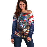 Personalized Puerto Rico 4th of July Off Shoulder Sweater USA Statue of Liberty El Morro