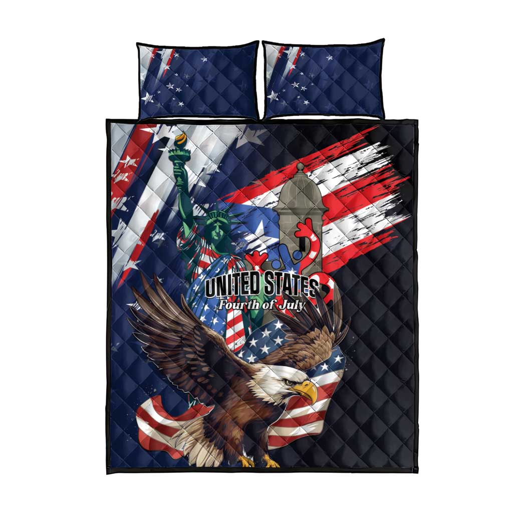 Puerto Rico 4th of July Quilt Bed Set USA Statue of Liberty El Morro