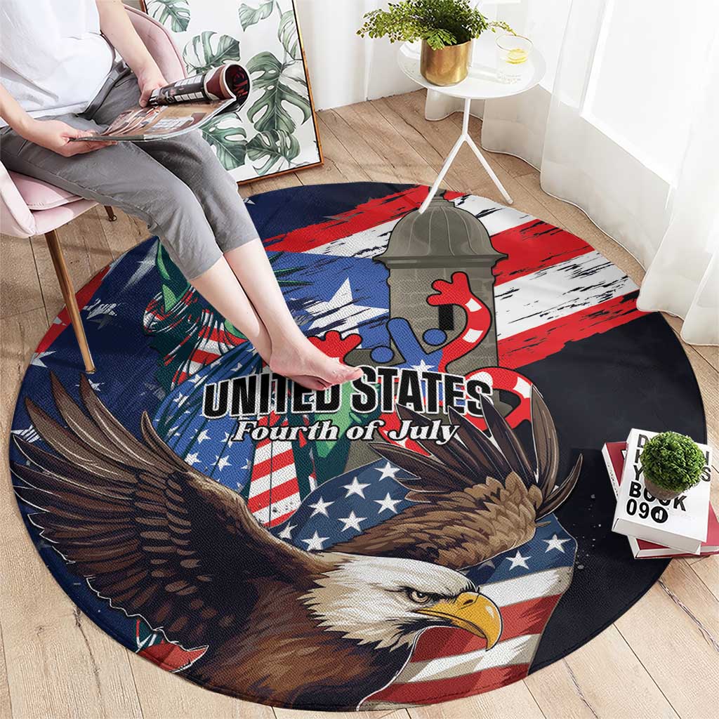 Puerto Rico 4th of July Round Carpet USA Statue of Liberty El Morro