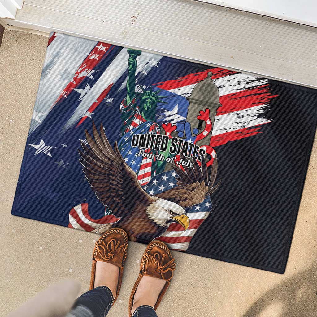 Puerto Rico 4th of July Rubber Doormat USA Statue of Liberty El Morro