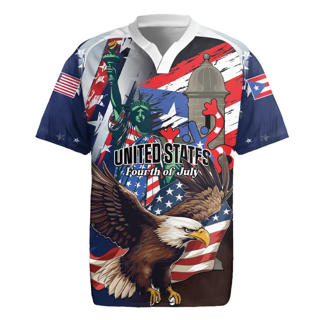 Personalized Puerto Rico 4th of July Rugby Jersey USA Statue of Liberty El Morro