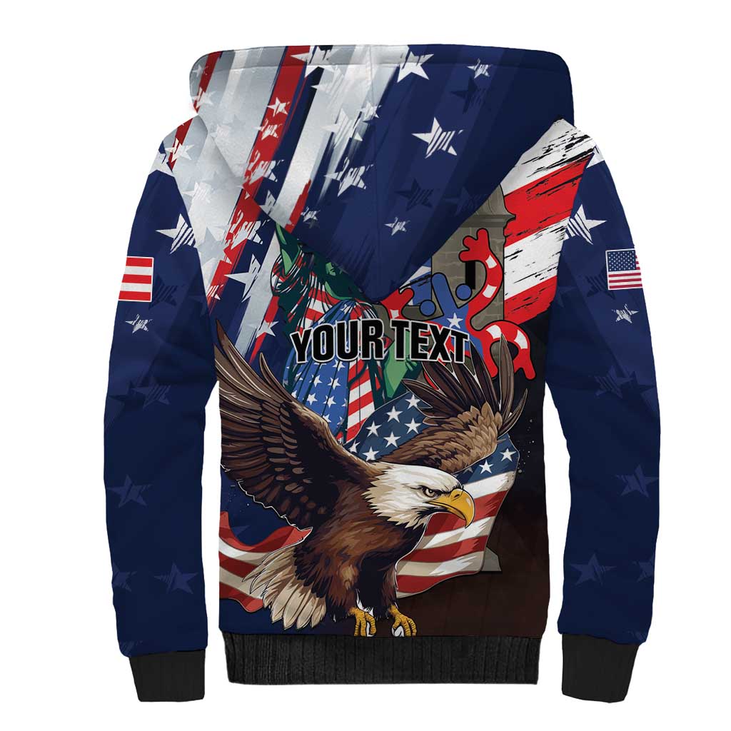 Personalized Puerto Rico 4th of July Sherpa Hoodie USA Statue of Liberty El Morro