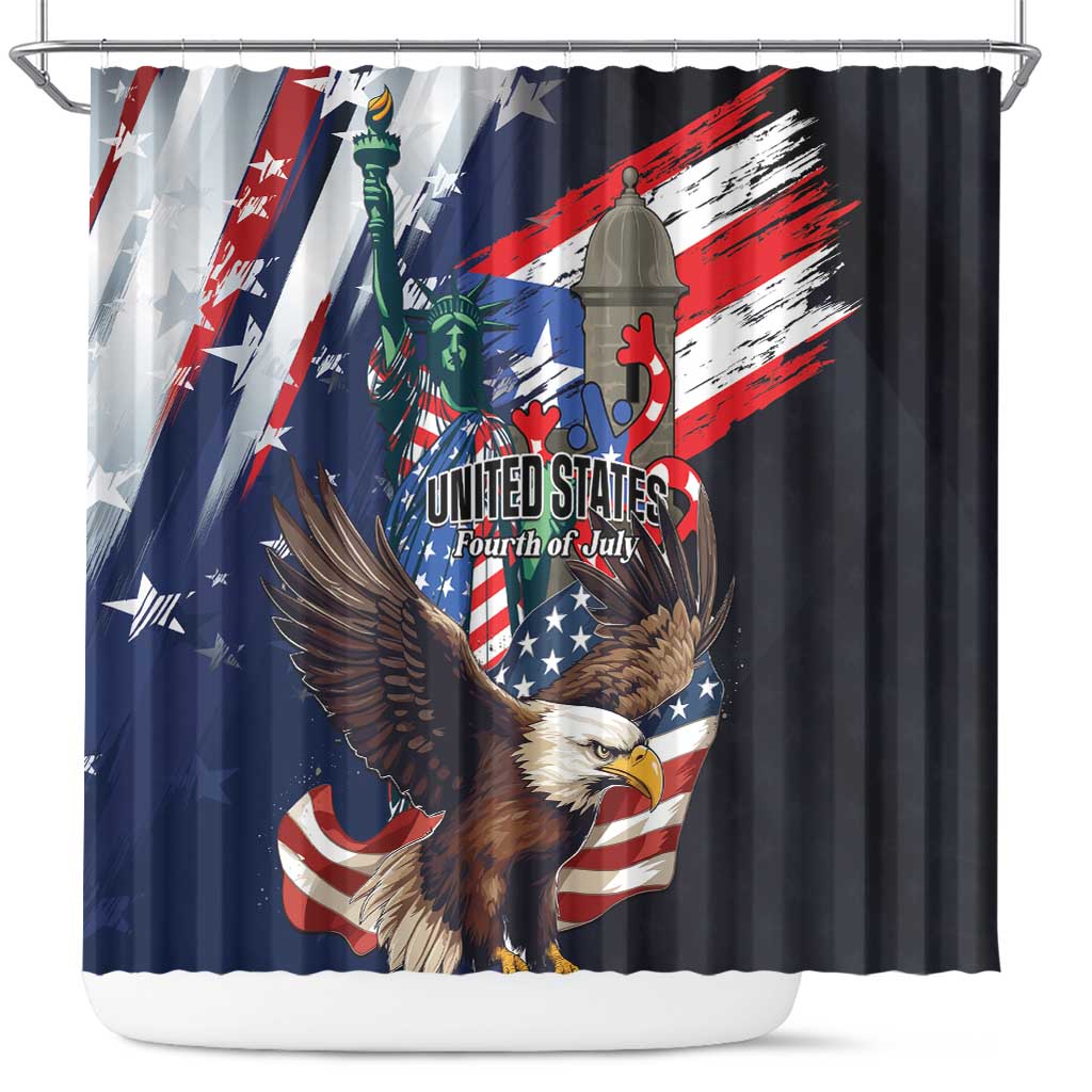 Puerto Rico 4th of July Shower Curtain USA Statue of Liberty El Morro