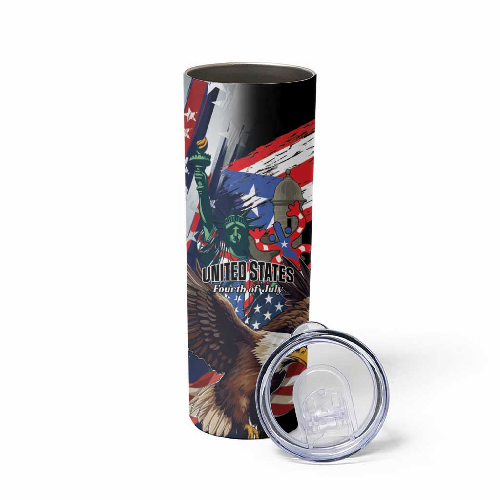 Personalized Puerto Rico 4th of July Skinny Tumbler USA Statue of Liberty El Morro
