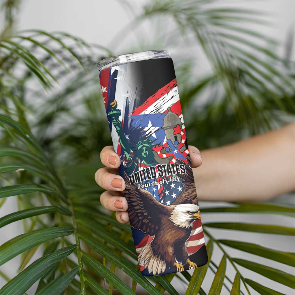Personalized Puerto Rico 4th of July Skinny Tumbler USA Statue of Liberty El Morro
