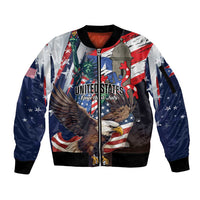 Personalized Puerto Rico 4th of July Sleeve Zip Bomber Jacket USA Statue of Liberty El Morro