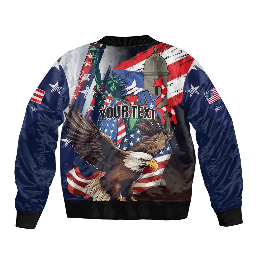 Personalized Puerto Rico 4th of July Sleeve Zip Bomber Jacket USA Statue of Liberty El Morro